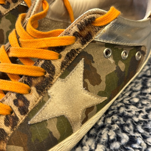 Golden Goose Superstar - camo design with leopard print detailing & orange laces - Picture 5 of 12